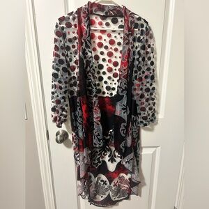 Beautiful/unique ❤️ Red Black Polka Dot Open-Front Cardigan by Funsport, size L